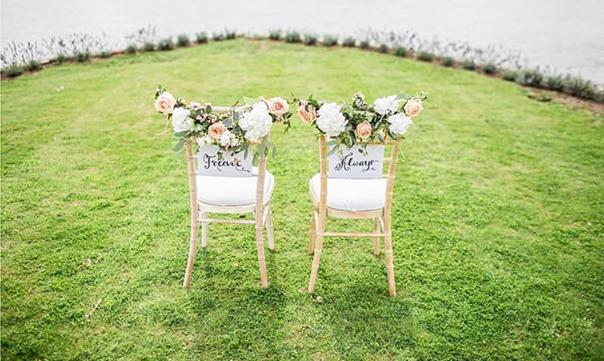 Wedding chairs that say Forever and Always