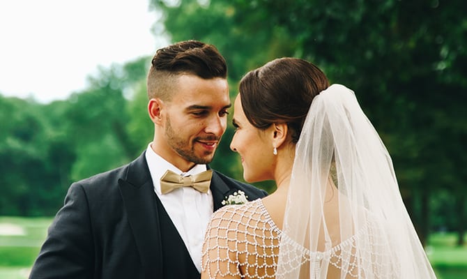 Bride and groom with styled hair