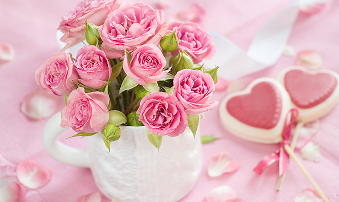 Pink roses and hearts